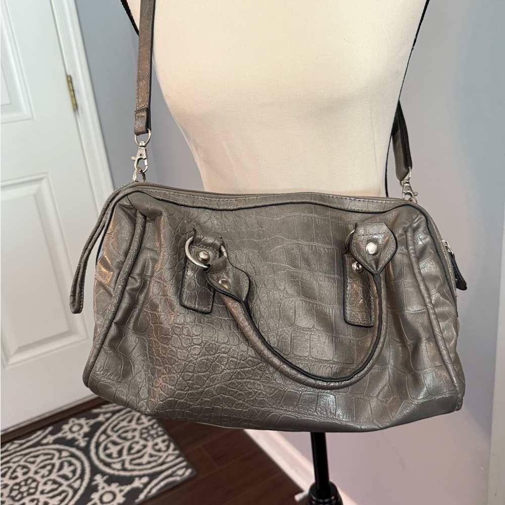 Wilsons Leather croc embossed Gray Shoulder Bag